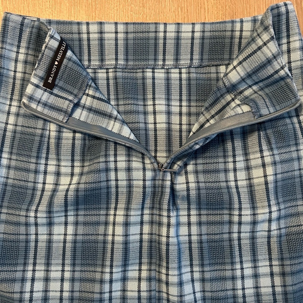Brandy Melville Blue Black & White Tartan Plaid Mini Skirt Zip Back EUC One Size - Picture 4 of 9
